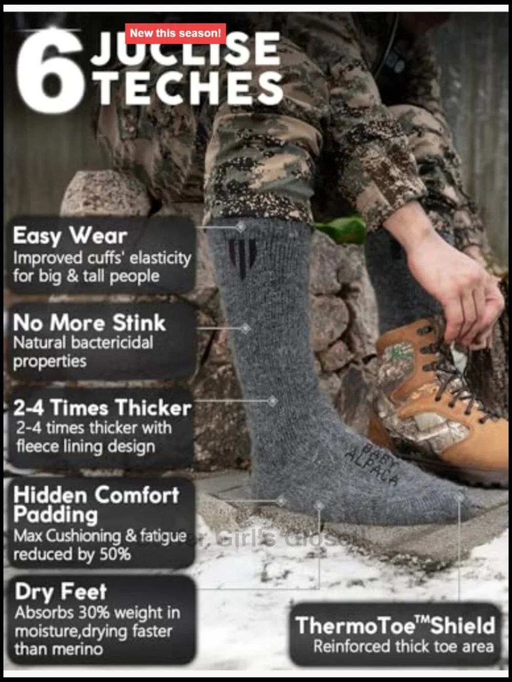 Heavyweight Alpaca Wool Boot Socks Hiking Hunting Moisture Wicking
